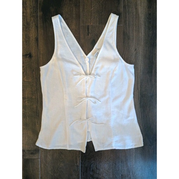 Womens Linen Tie Front Vest Tank Top Small Boho Festival Coastal Sleeveless - Picture 7 of 14